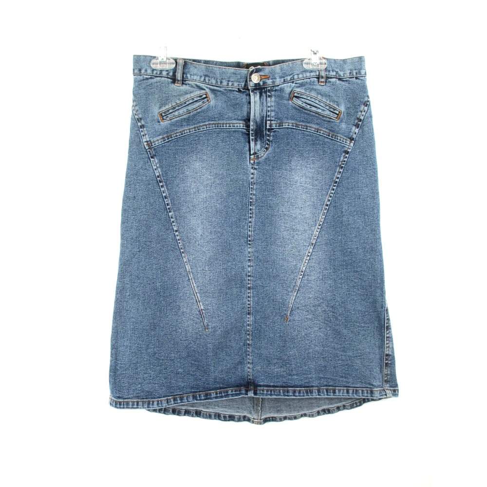 XOXO JEANS Midi Straight Jean Skirt Women Size 13 Blue Denim Vintage Y2K Stretch